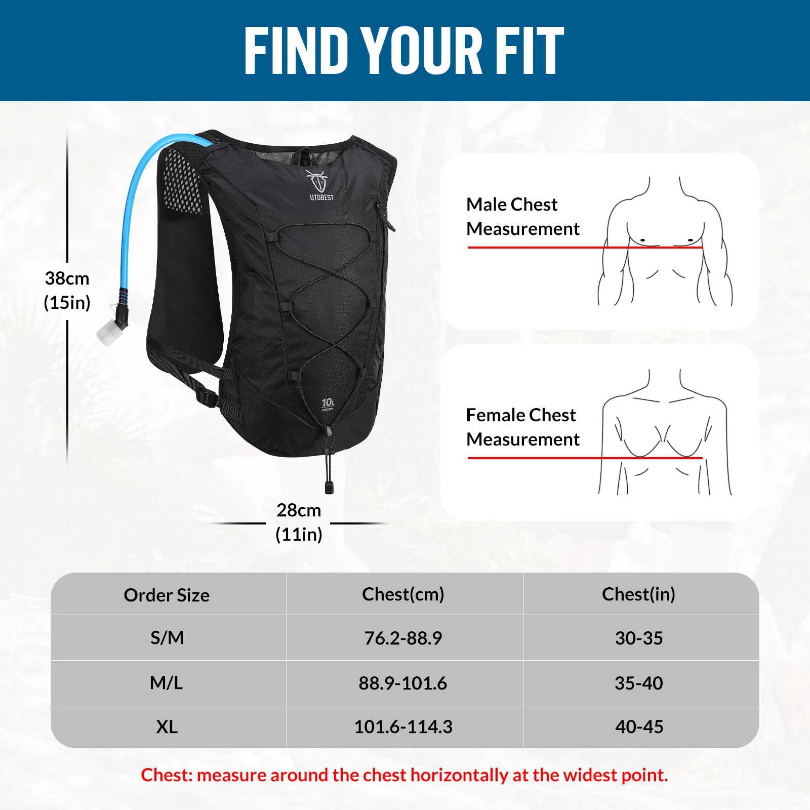UTOBEST 10L Running Vest Lightweight Hydration Pack with 2L Water Bladder Hiking Cycling