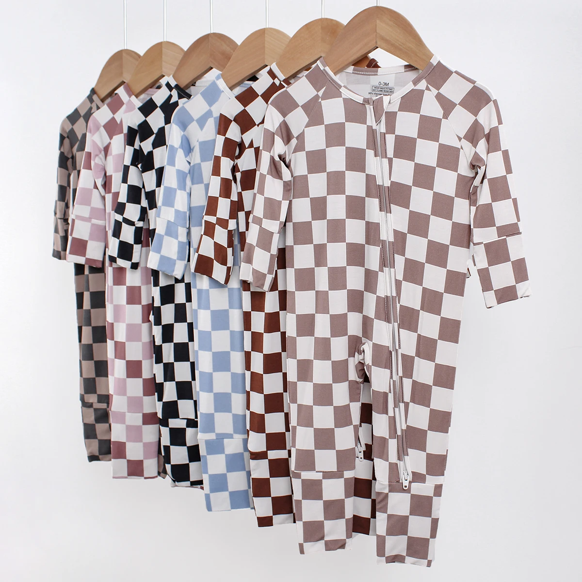 Engepapa New Arrival Bamboo YKK Zipper Romper Toddler Boy Girls Square Print Clothes Infant Bamboo Fiber Pajamas