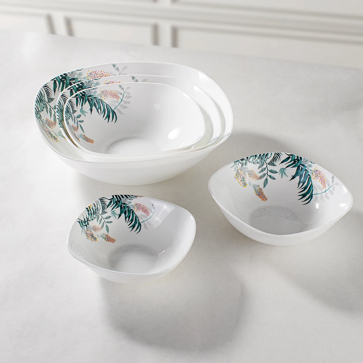 Tempered heat resistant 12/14 inch oval white opal glass plate dinner set dish flat plates with flower decal design