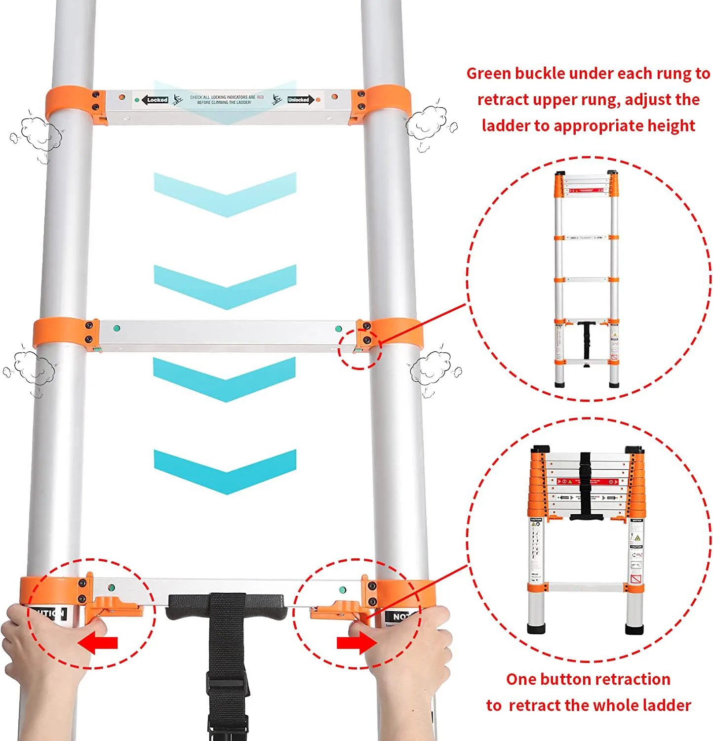2.6M Aluminium Extension Retractable Folding telescopic ladder with en131