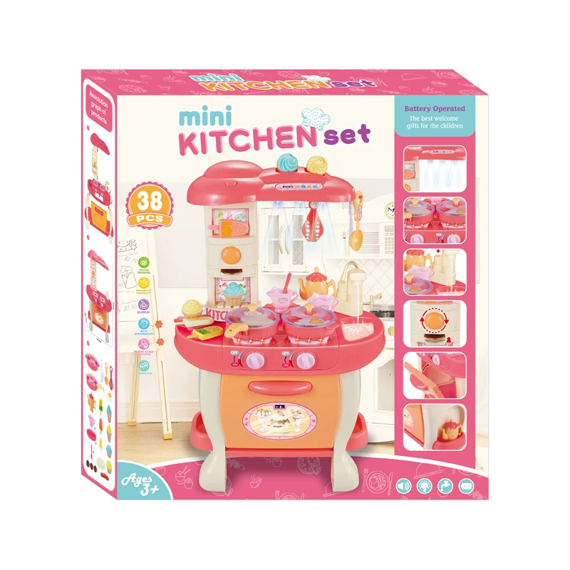 Kids Dishes Wash Pool Pretend Play Cooking Smoking Pink Color Girl Kitchen Toys Set for Girls