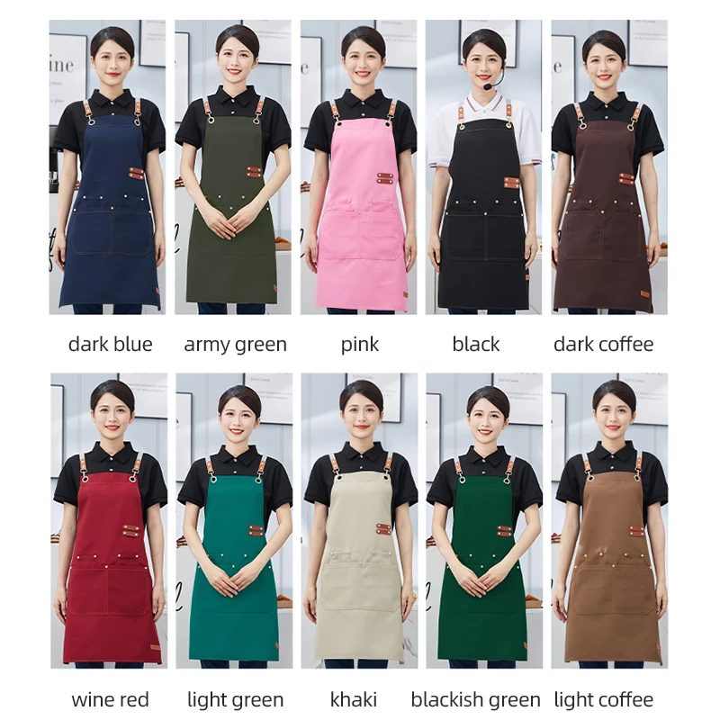 Apron Custom Logo Women Cotton Adjustable Kitchen Clothes with Pockets Long Style Overalls for Men Workwear Apron