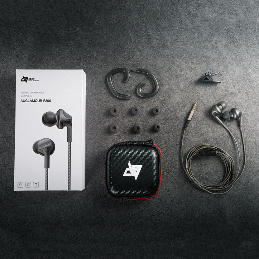 AUGLAMOUR F200 In Ear Earphone 10MM Dynamic Drive HIFI DJ Metal Earphone Subwoofer Sports Headset With Microphone