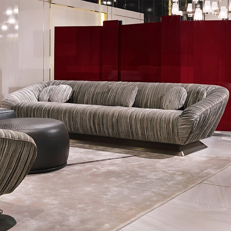 Italian modern simple designer large family combination sofa high-end fabric modern style villa living room straight row sofa