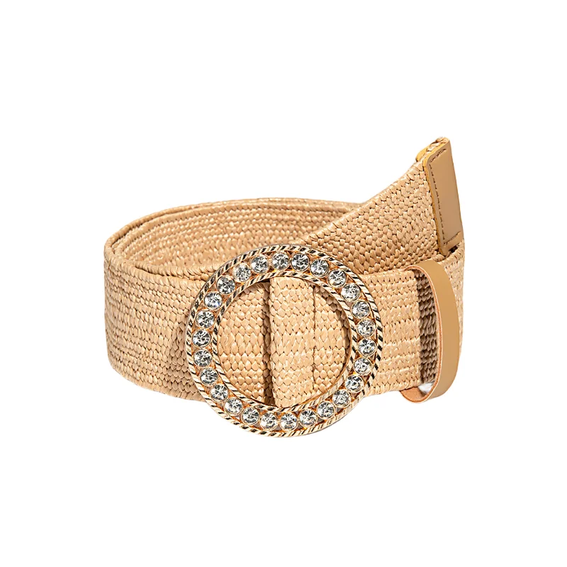 Summer New Design Diamond-studded Fashion PP Straw Belt Beach Belt for Holiday