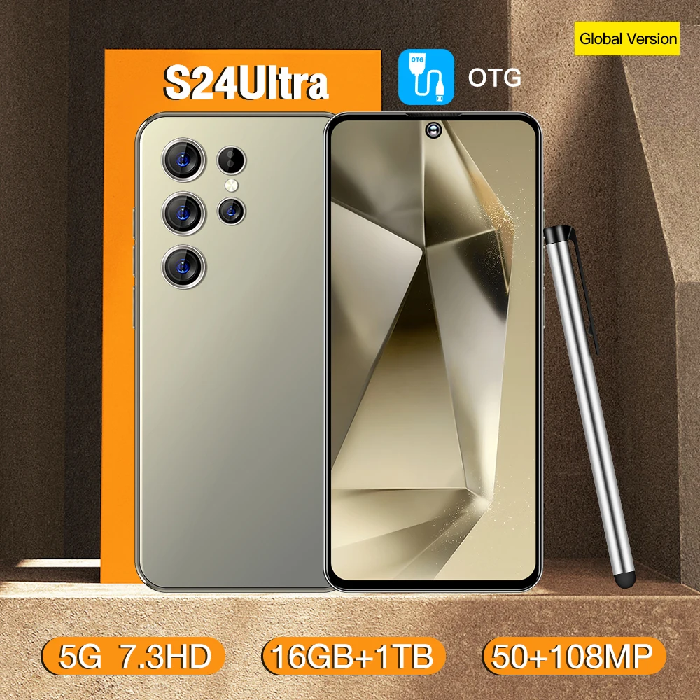 OEM S24 Ultra AI Cell Phone 16GB 1TB Smart Stylus New Arrival Wireless Charging Face ID 108MP Exquisite French English Smart