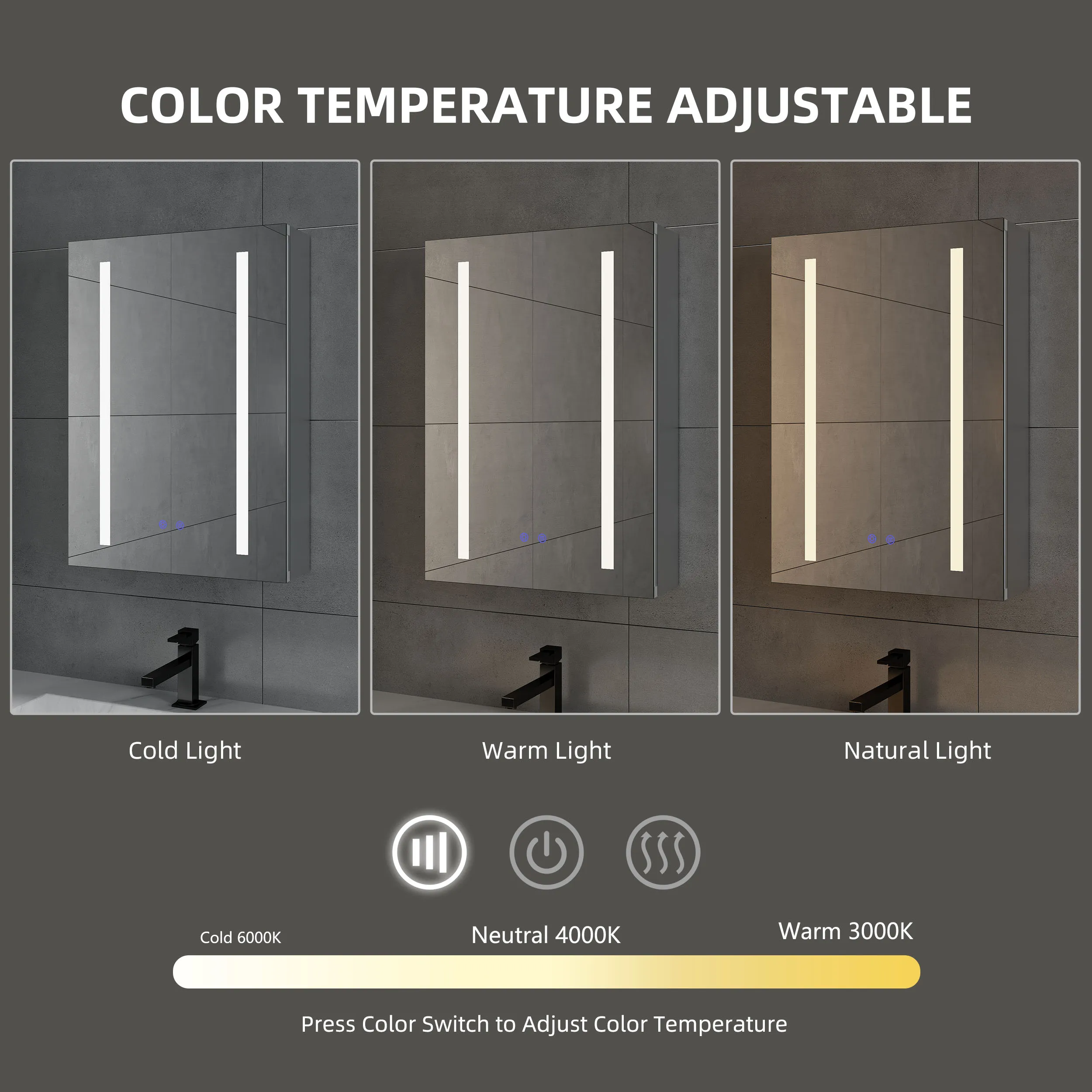 Adjustable Shelf Modern Wall Mounted Defogger Smart Vanity Led Medicine Storage Bathroom With Light Toilet Mirror Cabinet