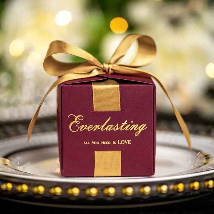 Wedding gift box with ribbon wedding romantic paper box custom color sugar candy inside for customer