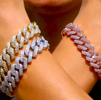 New Designs 925 Silver Gold Plated Zirconia Diamond Iced Out CZ Cuban chain Bracelet  Hip Hop Mens Jewelry Gold Link Bracelet
