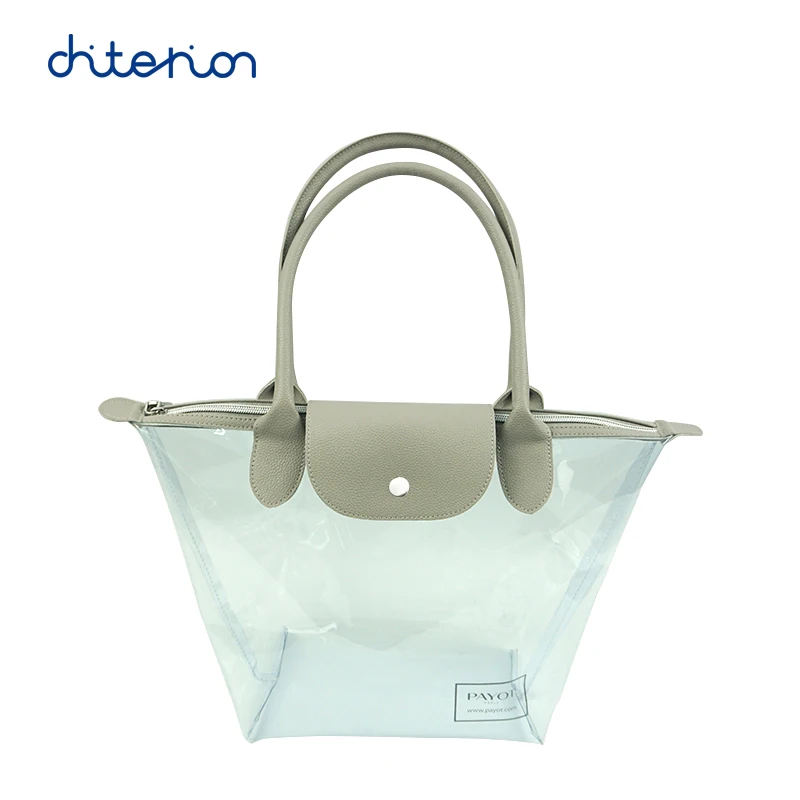 Chiterion Fashion Portable Clear PVC Tote Bag Eco-friendly Transparent Women Clutch Handbag Purse Pouch With PU Leather Handles
