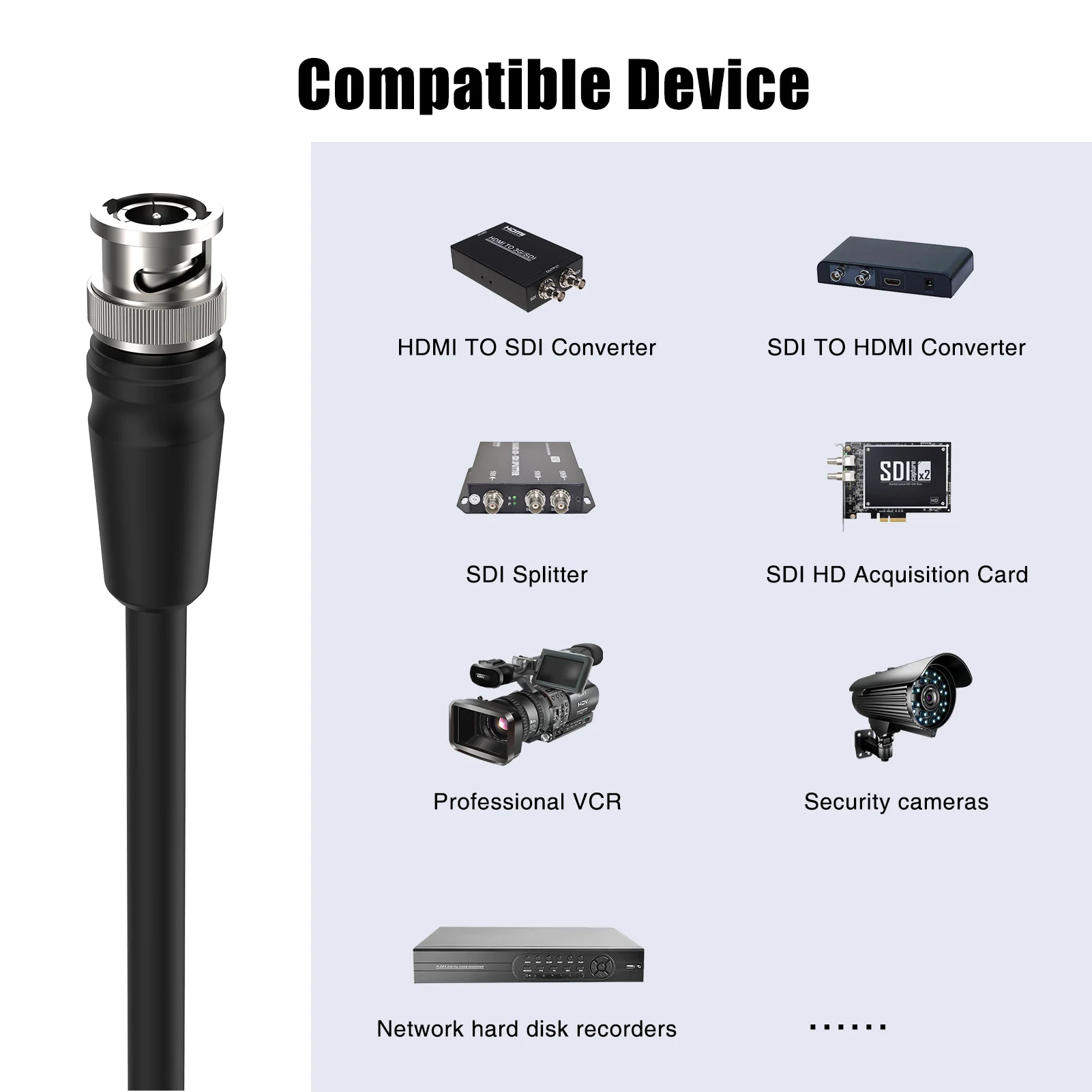 12G 4K SDI Cables BNC male to BNC male cable 75 Ohm Coaxial 4k60hz RG59 sdi video cable for CCTV 6/10ft 5/10/15/20/30/50m