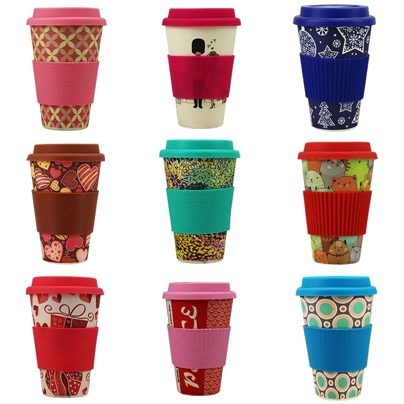 Eco-friendly reusable biodegradable bamboo fiber coffee tea cup with bamboo fiber cup lid