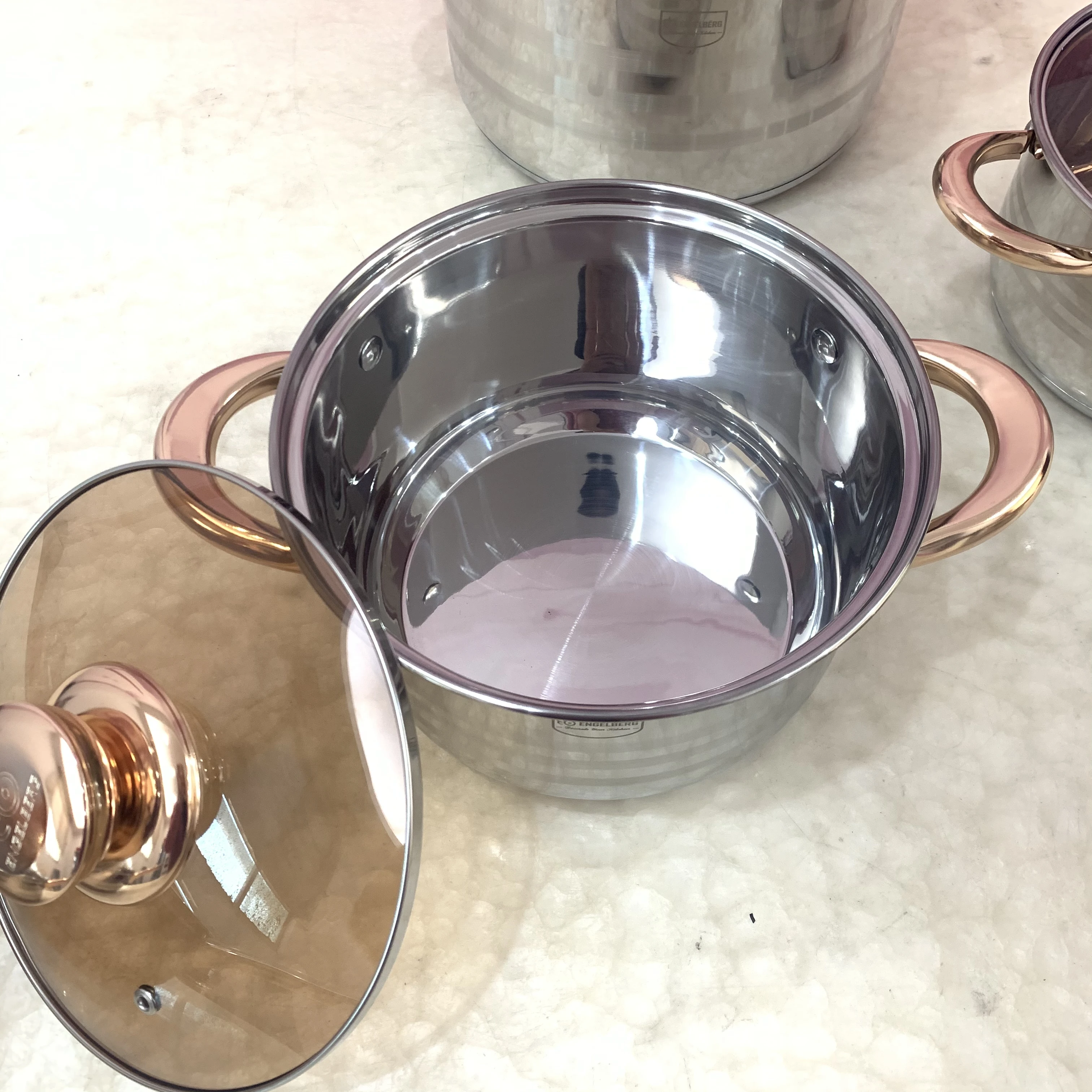 Wholesale 12pcs cookware thickened with gold handle stainless steel pot for kitchen