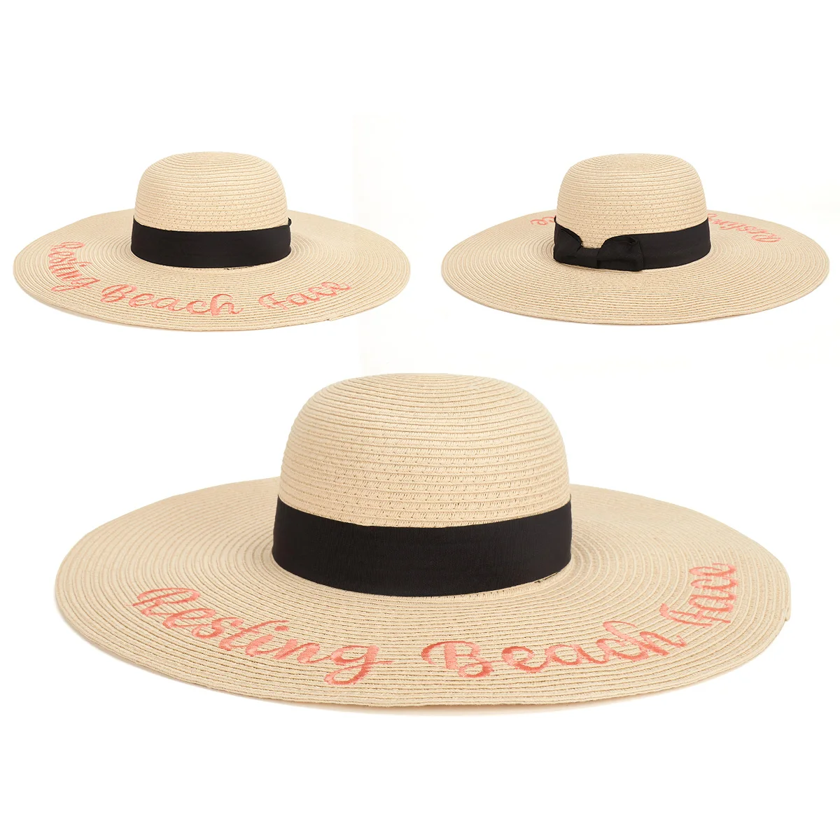 Outdoor High Quality Custom Oversized Wide Brim Floppy Panama Straw Hat with Logo