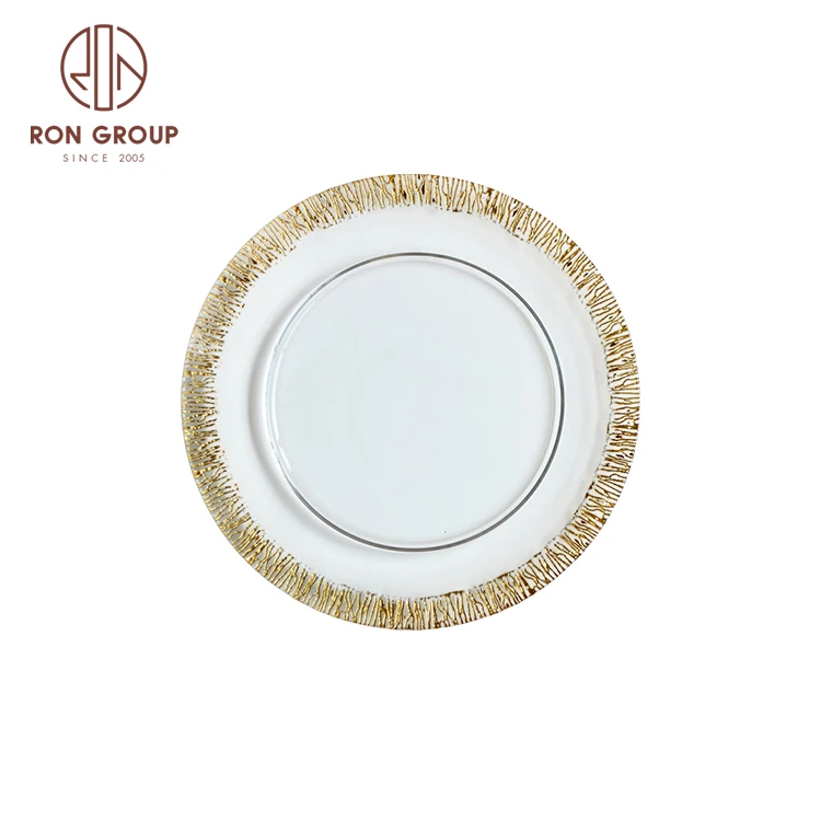 Trust handmade transparent glass plate wedding banquet events fruit food tableware gold silver edge glass charger plates