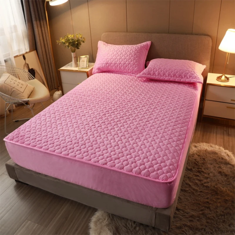 
High Quality Pure color 100% Polyester Quilted bedsheet with Elastic Corner bands Fitted Bedding Sheets 