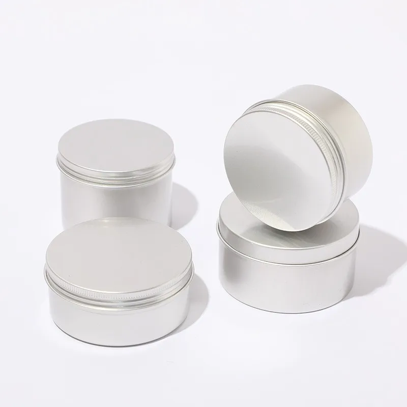 Large Stock Portable Silver Round With Lids Recyclable Cosmetic Food Grade Packaging Tin Jar Metal Aluminum Can