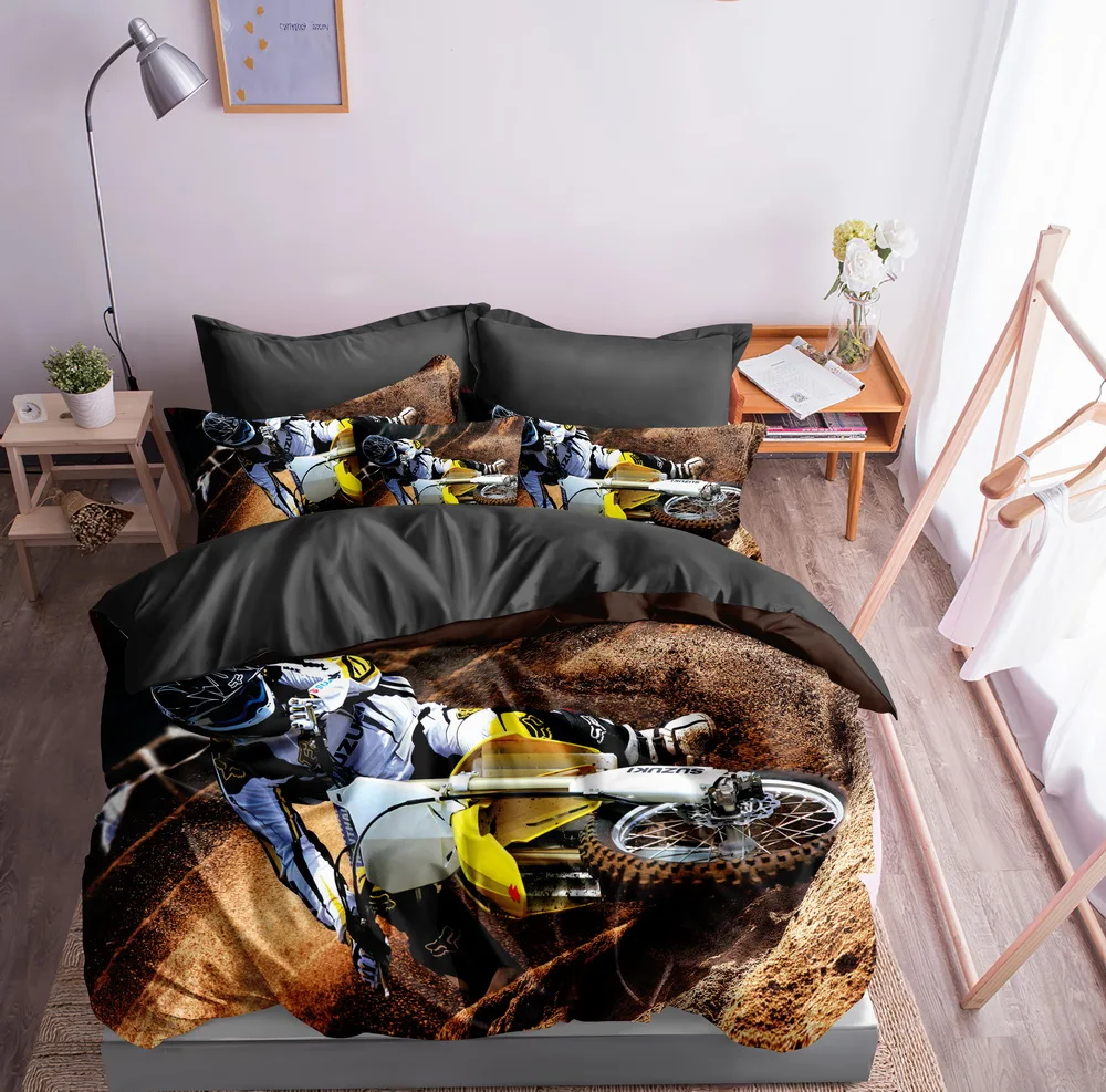 Racing Car Motorcycle pattern 3D Digital Printing Bedding set 100 Cotton/Polyester Boys Girls Kids adults duvet cover set