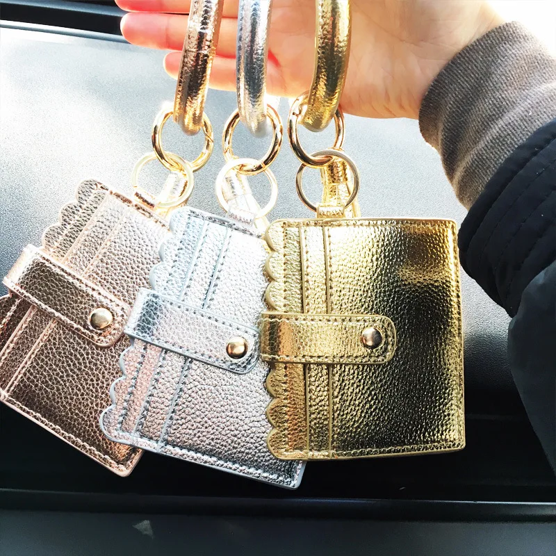 Hot Leopard Bracelet PU Leather Gift Snake Bag Card Bags Women Beaded Wristlet Hangle Wallet Bracelet Key Chain Classic