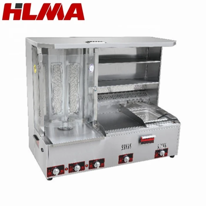 Combined gas rotisserie with griddle and steamer / multifunction gas shawarma machine