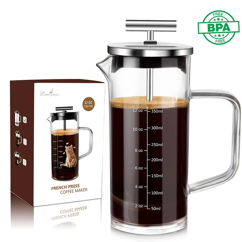 outdoor travel 350ml stainless steel glass coffee maker french press pot
