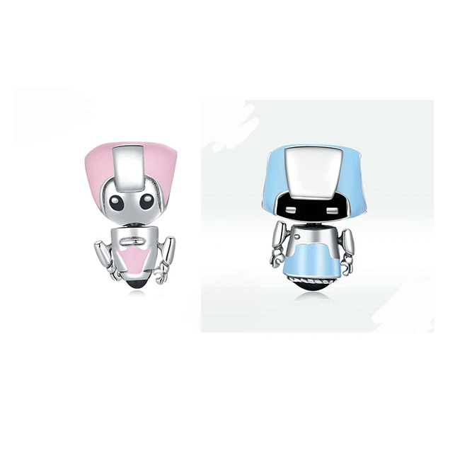 100% Real 925 Sterling Silver Cute Little Robot Charms fit Original Charm Bracelets for Women Sterling Silver jewelry Making