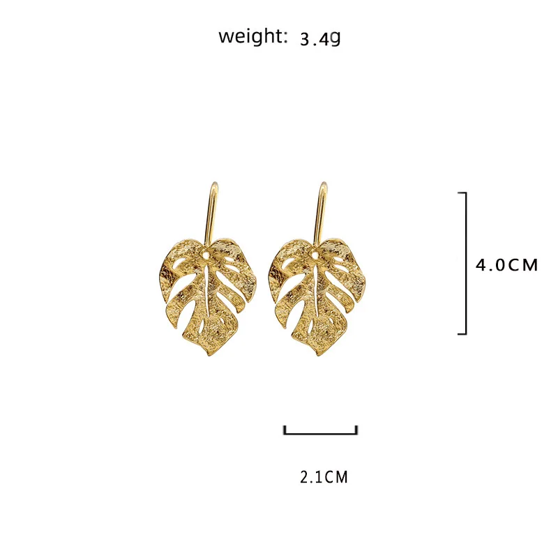 Fashion simple ins style hip hop leaf earrings 14k gold-plated metal jewelry for women