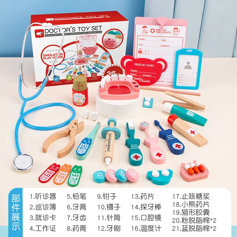 EN71 CPC Wholesale Boxed Wooden Doctor Toys Pretend Play Toys For Girls Boys Kids