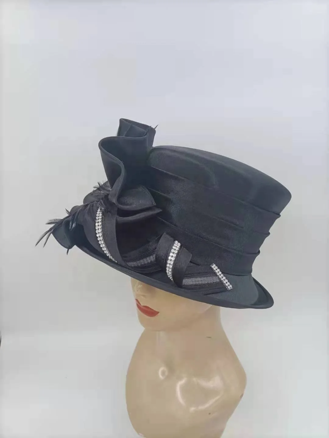 The Ribbon satin hat Fashion Wide Brim Formal Party  lady church new elegant women funny bridal hats