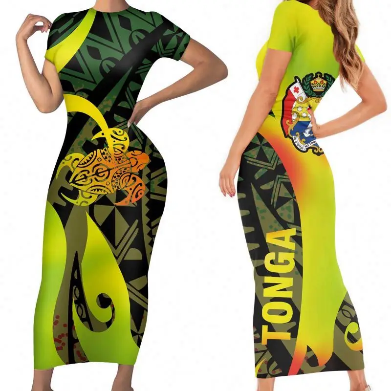 
Wholesale Women Dress One Piece Dress for Girls Slim Dresses Polynesian Tribal Print Plus Size Sexy Bodycon Fabrics Soft 