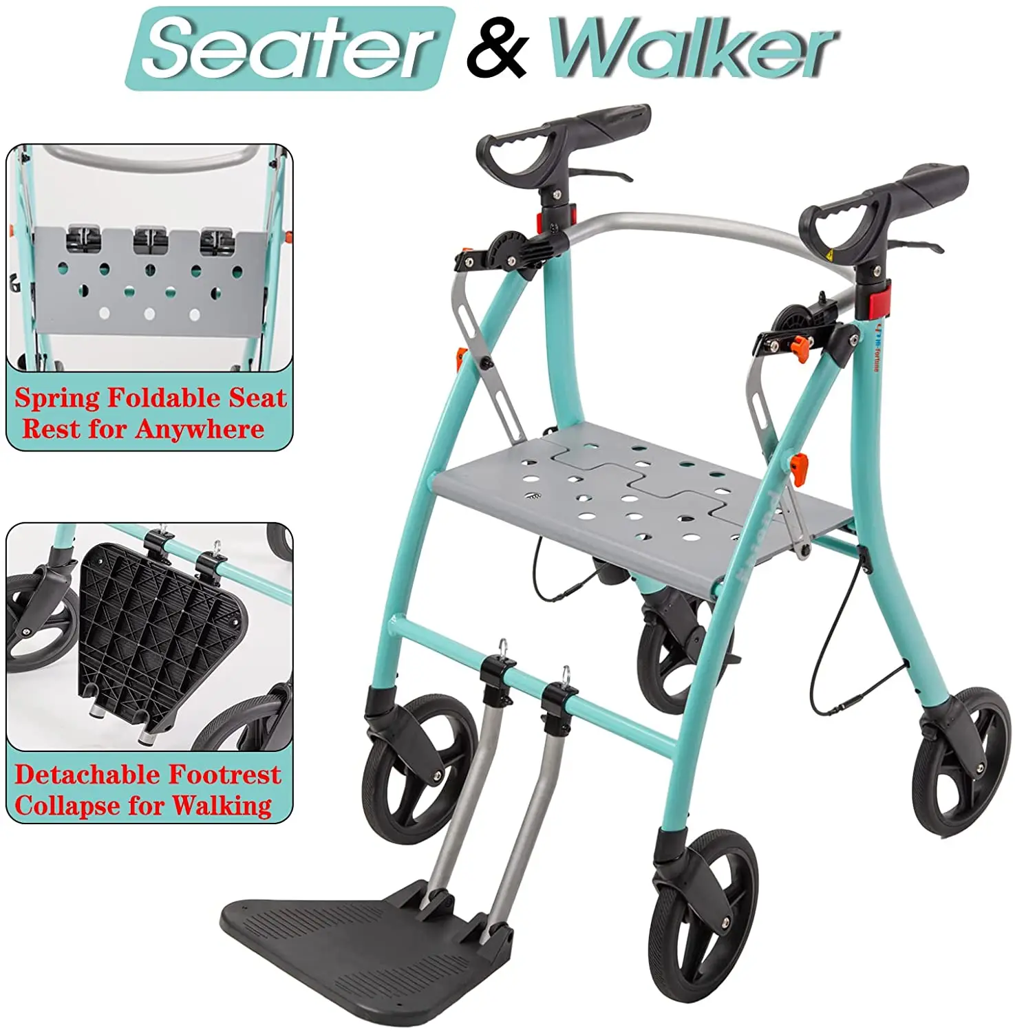 Medical Equipment Heavy Duty Rollator 4 Wheel Upright Walker for Elderly Walking