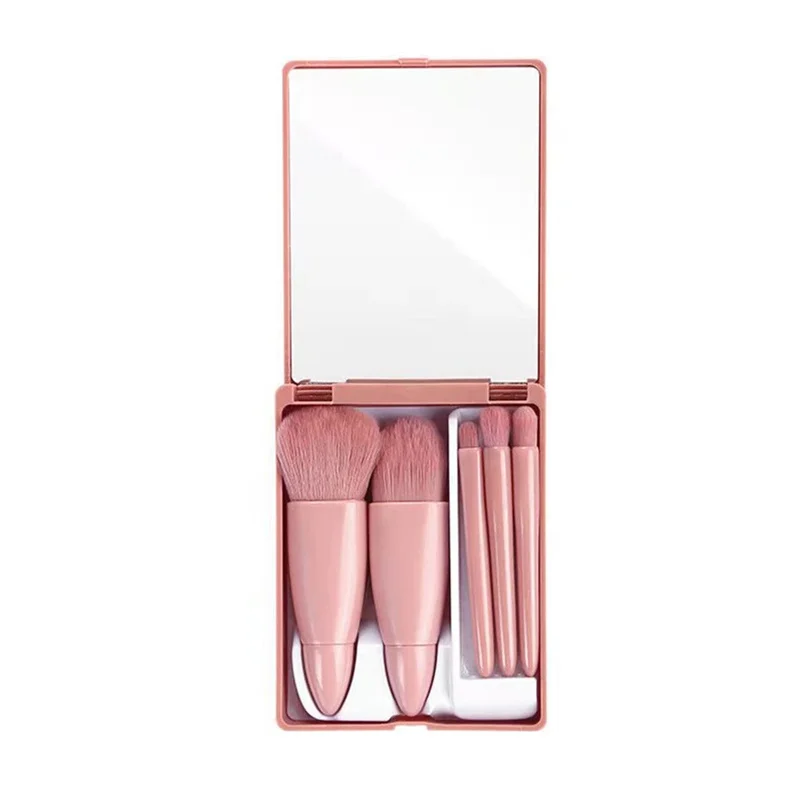 Makeup Brushes Set Portable 5pcs Multi-function Cosmetic Brushes Kit Powder Blush Foundation Eye Shadow Brush with Mirror Case