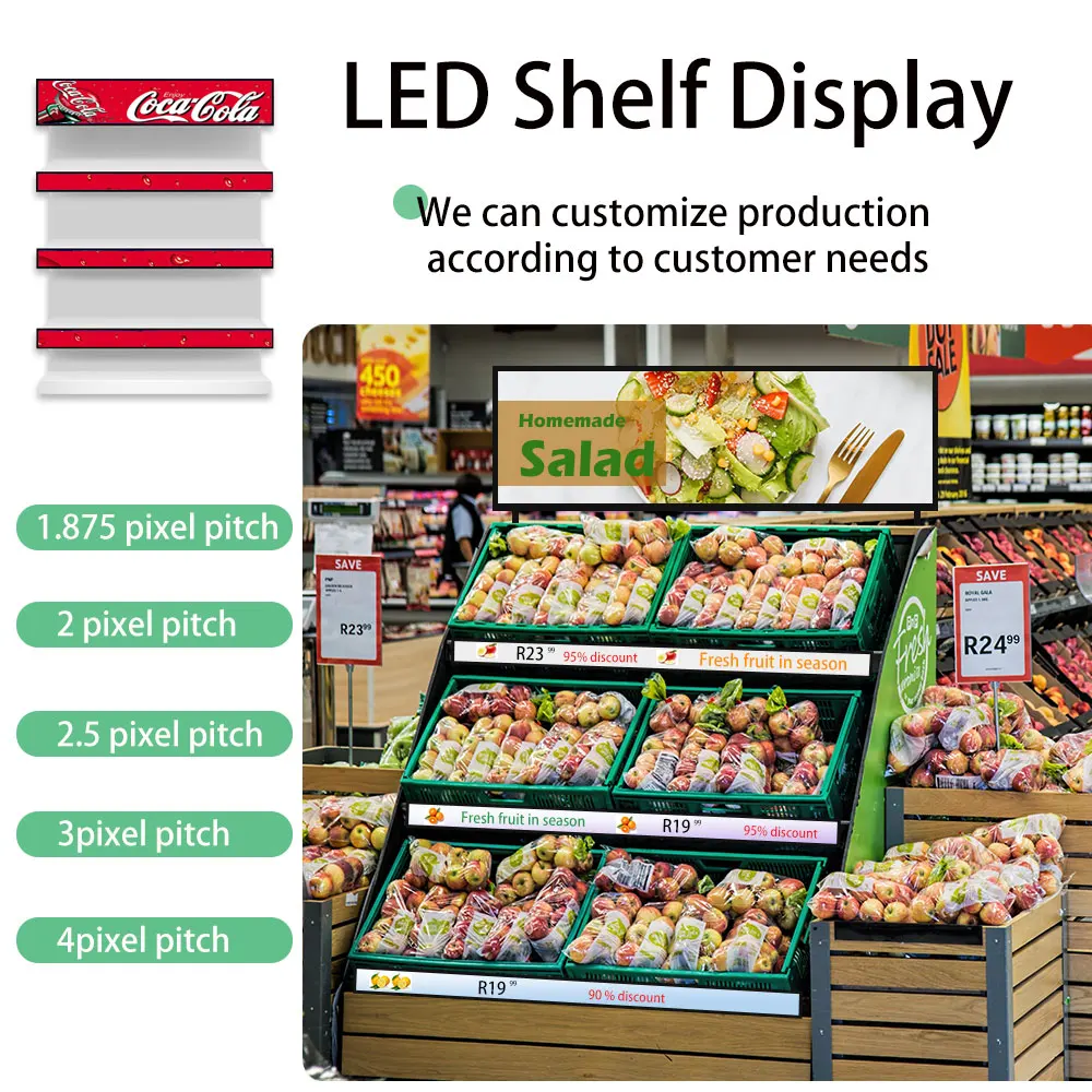 Shelf led display screen led display P1 P1.5 P1.875 P1.9 led advertising player shelf screen led display for supermarket store