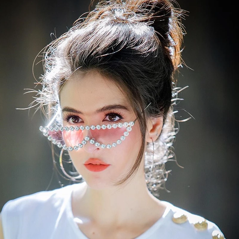 luxury rhinestone women sunglasses cat eye pearl metal sun glasses brand designer italy custom logo wholesale oculos