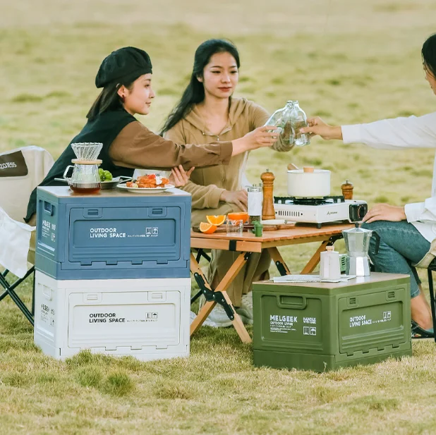 Multifunctional outdoor plastic storage box foldable design sundries storage box multi-layer stacking storage cabinet