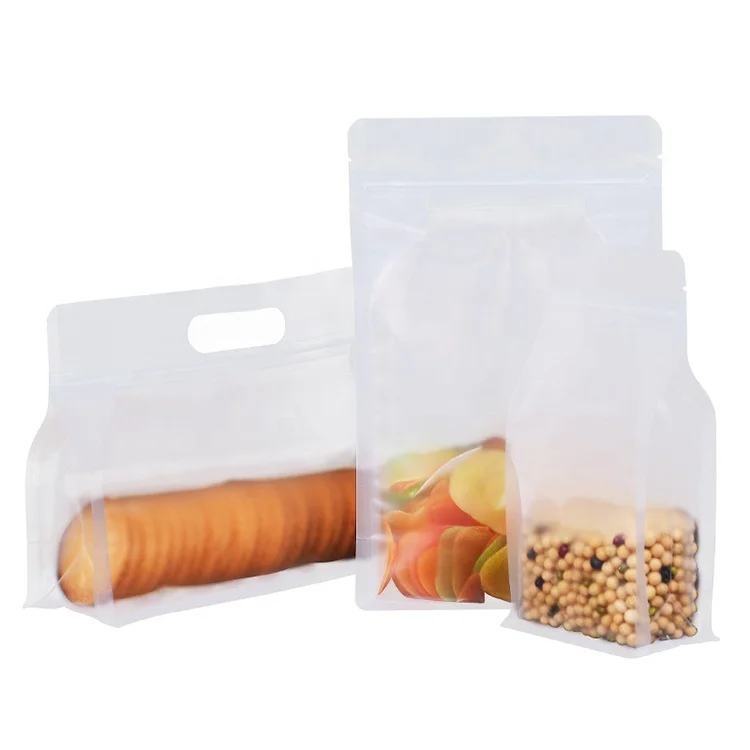 Custom Zipper Frosted Stand Up Pouch Clear High Quality Resealable Ziplock Flat Bottom Bag