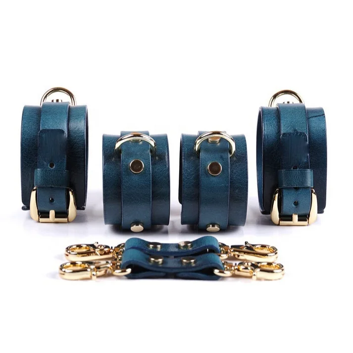 Luxury Bondage Leather Set, BDSM Harness, Handcuffs, Thigh Cuffs, Ankle, Belt, Choker, Leash, Mature DRE-0021