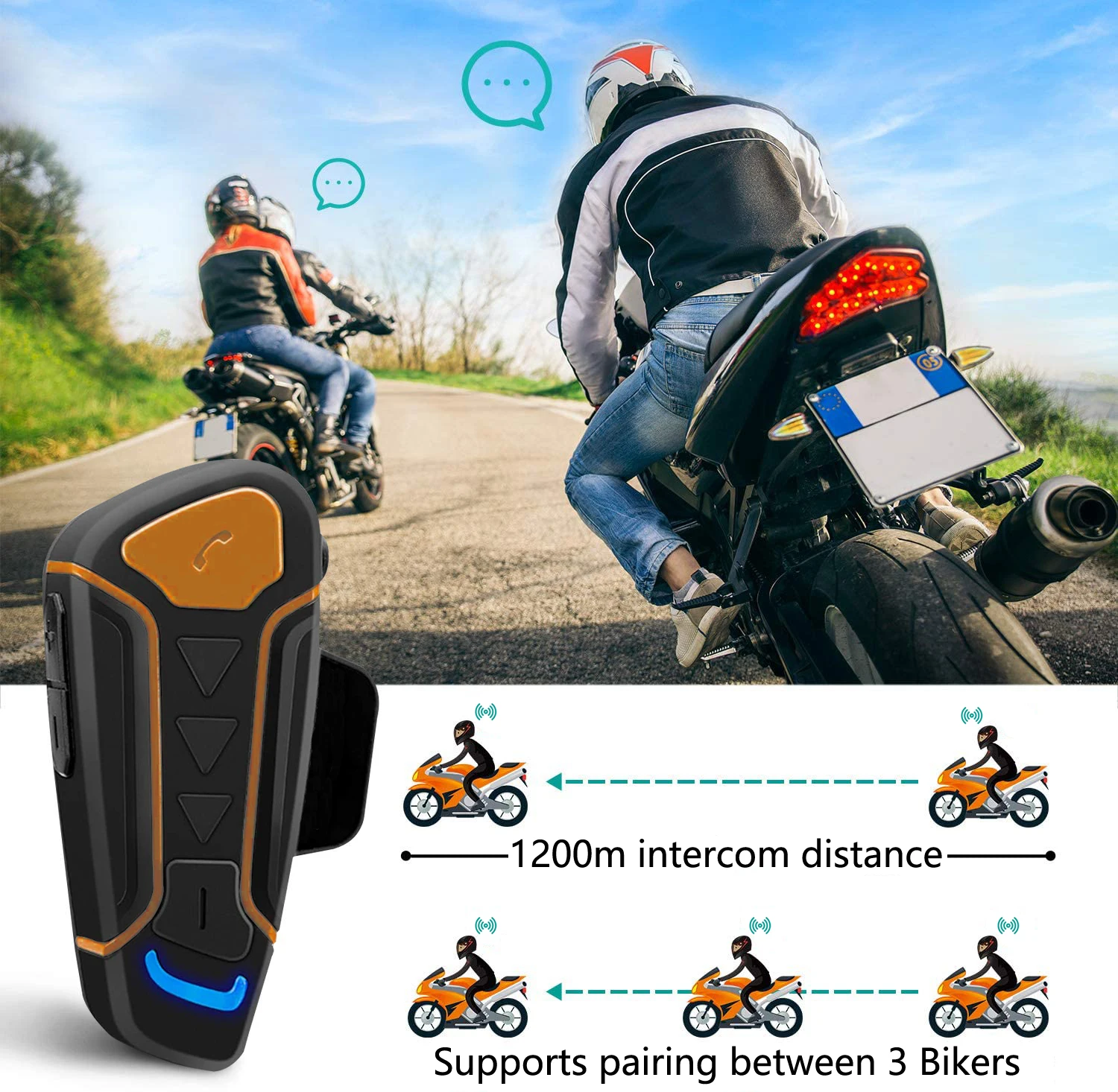 WT003 2.4 GHz Frequency USB Interface DC 5v Charging Motorcycle Intercom Speaker Headset waterproof headset