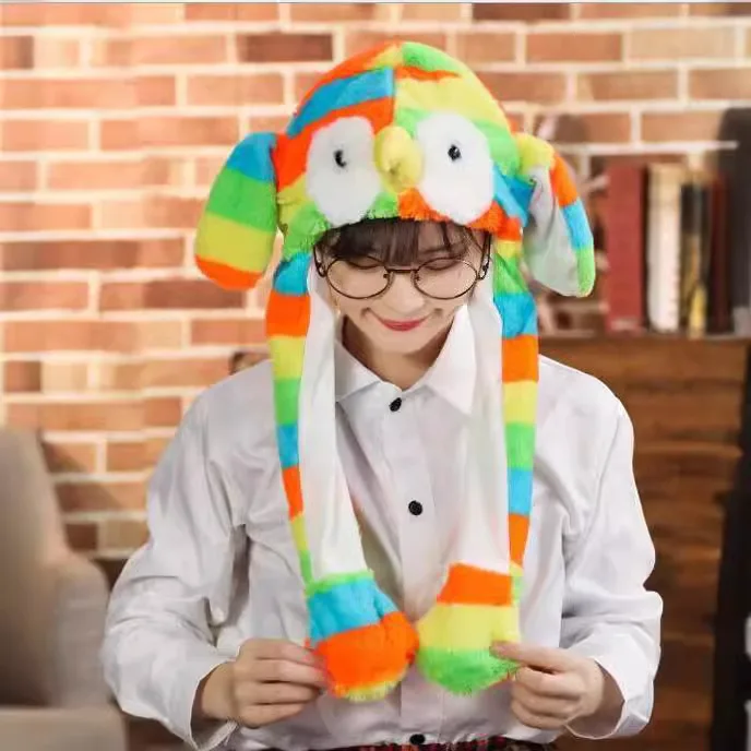 Animal Rabbit Ears Beanies Hat Cute Glowing Moving Short Plush Warm Bunny Caps For Women Girls Winter Outdoor Travel Hats