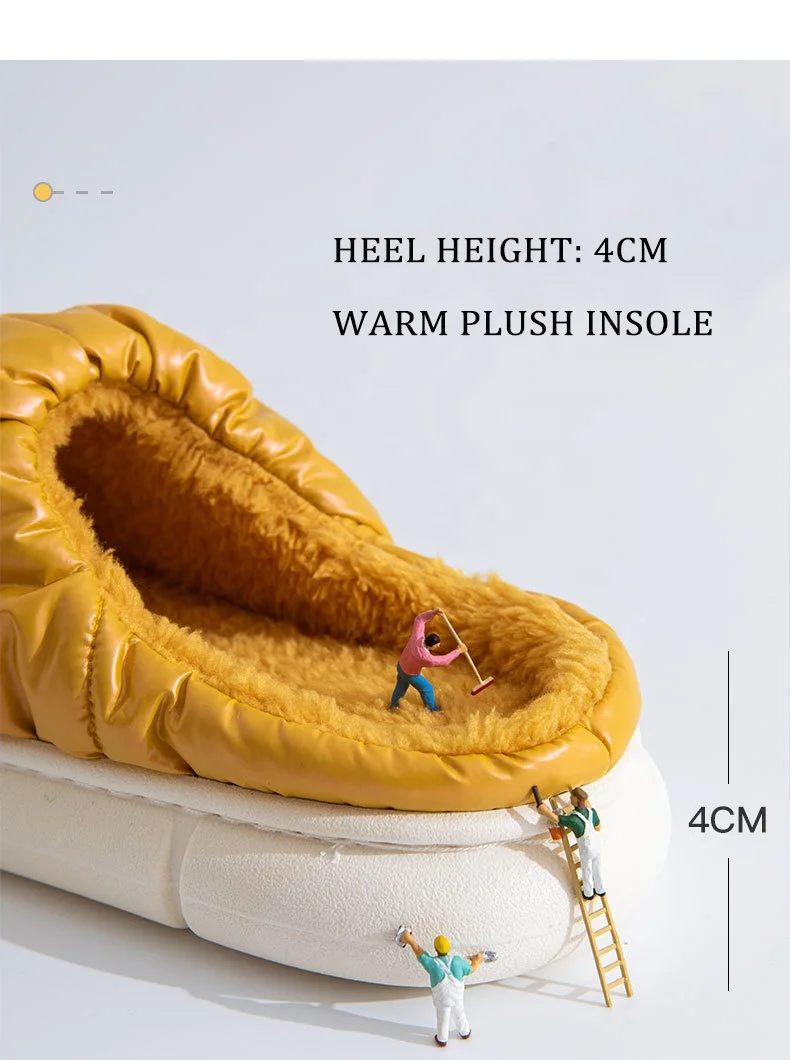 Super Fashion Cold Winter Plush Warm Furry Home Slippers Non-slip Flat Slides Down Jacket Design Indoor Unisex Slippers