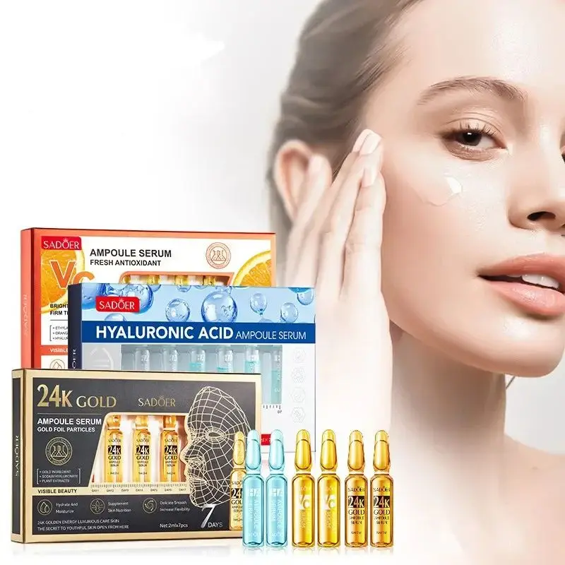 SADOER Anti-Aging Face Serum 24k Gold Ampoule Hyaluronic Acid Vitamin C Moisturizing Nourishing Whitening Skin Care Liquid Form