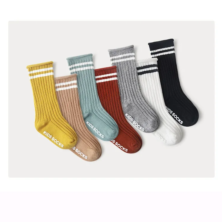 Contract Color Super Soft Autumn Anti-Slip Sole Socks Baby