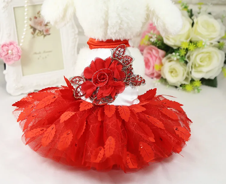 2021Hot Selling Designer Clothes Lovely Dog Wedding Dress Shiny Leaves Style Skirt Formal Pet Dress