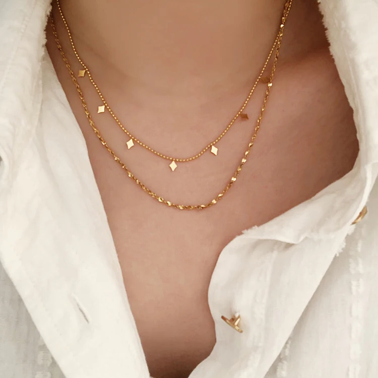 Layering choker chain necklace stainless steel dainty gold stacking celebrity Layered Pendant Statement Necklace for Women Girl