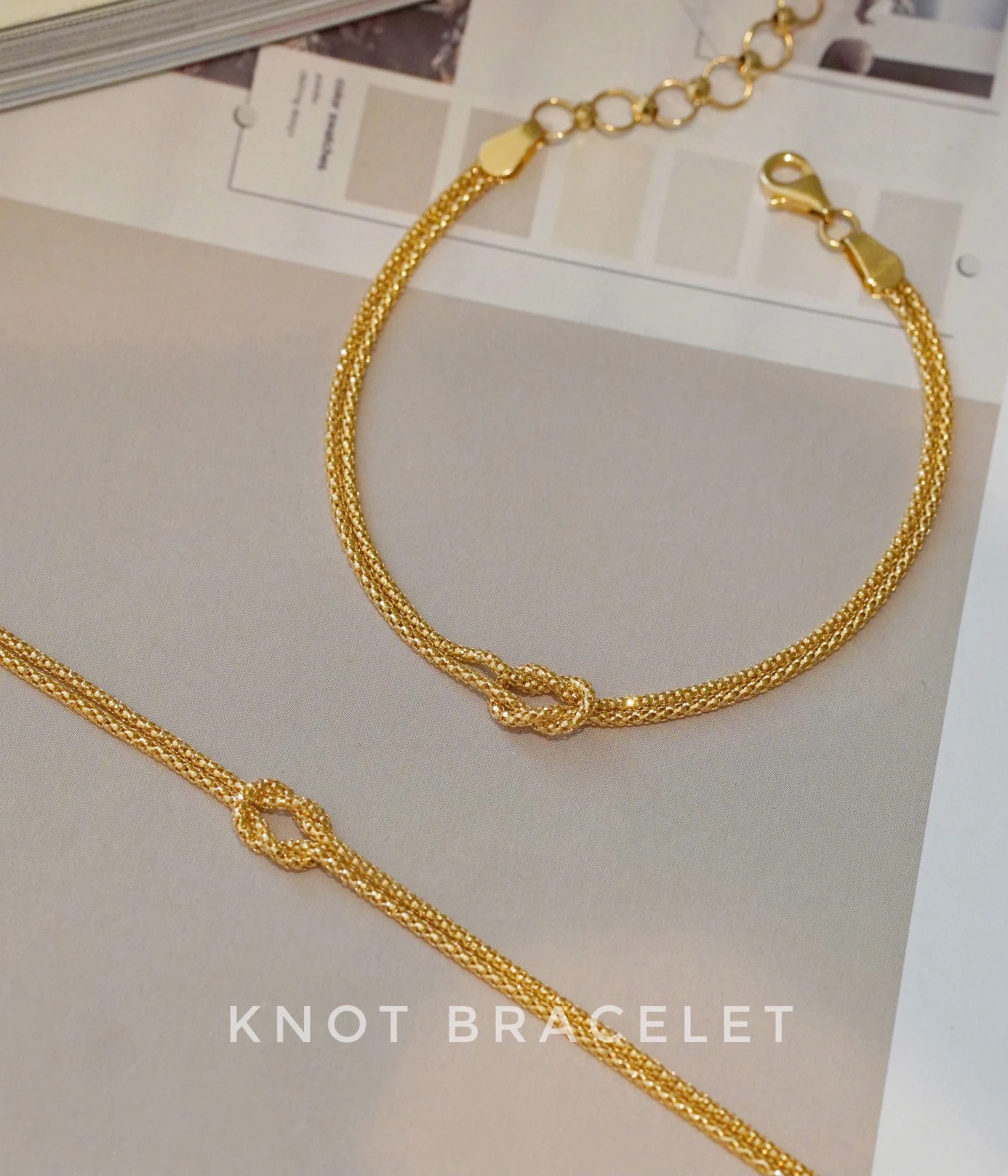 Discount 18K Real Gold Pendant Knot Pendant Laser Gold Ball Extension Chain Fashion Jewelry Women for Girls for Party Daily Wear