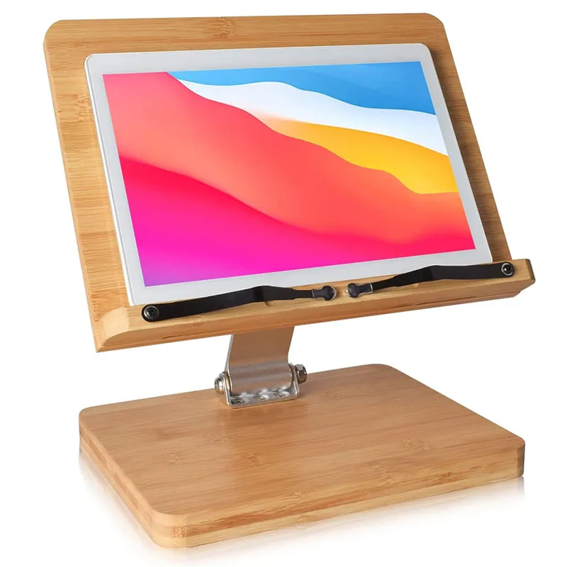 Wooden Adjustable Foldable Reading Cook Book Display Stand with Page Clips and Non-slip Pads