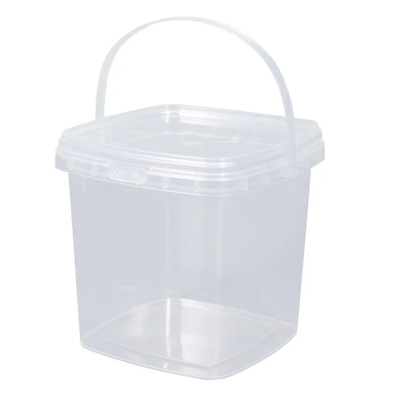 Custom 8L 10L Clear White Square Transparent Packaging Food Grade PP Plastic Bucket With lids
