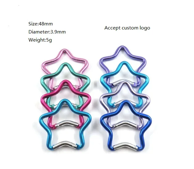 Fashion Style Colorful Aluminum Star Carabiner Hook Multi function Heart Star Shaped Carabiner Clips