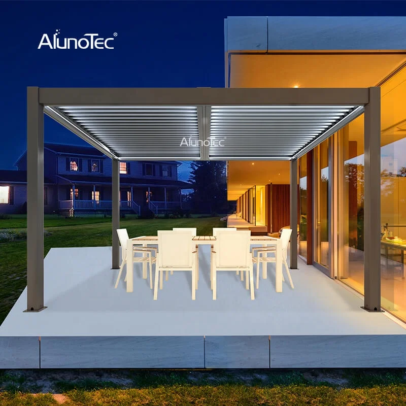 
Remote Control Grey Sun Louvered Opening Roofs Gazebo Awning Bioclimatic Pergola Terrace Louver Roof 
