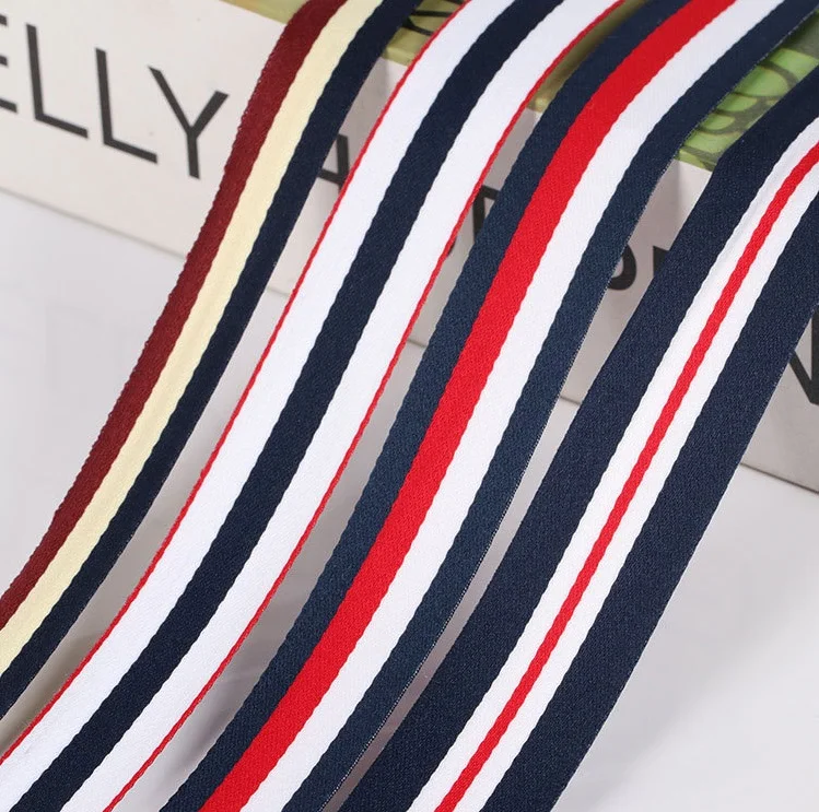 Hot Sale Polyester Nylon Jacquard Flat Stripe Webbing   polyester ribbon striped Webbing colorful for keychain Garment Bag strap